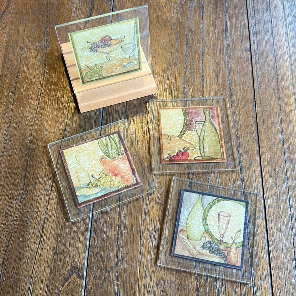 The Gallery Collection Art Glass Coaster Set with Stand